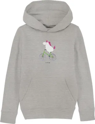 Produktbild von Mr. & Mrs. Panda Kinderpullover Einhorn Radfahrer 5-6 Jahre (110/116) - Heather Grey - Geschenk, Unicorn, Radfahren, Kinderbekleidung, Hoodie, Kapuzenpulli, Sweater, Bike