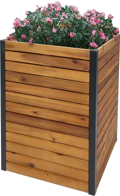 Produktbild von Pflanzkasten HWC-L23, Hochbeet Blumenkasten, Outdoor Akazie Holz - Aluminium - 60x42x42cm braun