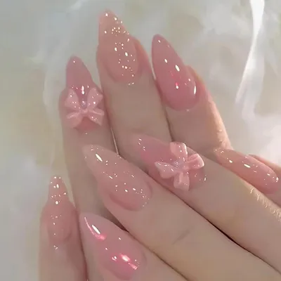 Produktbild von Künstliche Nägel Stiletto French Rosa mit Schleife 24 Stück Ballerina Acryl zum Aufkleben für Damen