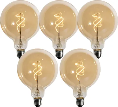 Produktbild von LUEDD Set mit 5 dimmbaren E27 LED-Glühbirnen Spiralfilament Gold I Messing G125 4W 270 lm 2700K