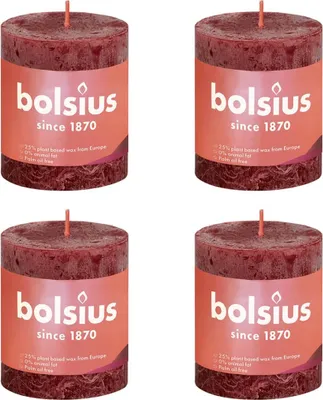 Zdjęcie produktu dla Bolsius rustykalne świece filarowe Shine 4 szt. 80x68 mm aksamitna czerwień
