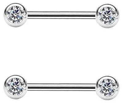 Productafbeelding van DENI 2 tepelpiercings voor dames, met 2 strasssteentjes, staallengte 12 mm en