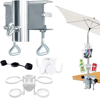 Image de Support pour parasol, modèle à pince de table, réglable, pour terrasse, jardin ou balcon, inclus