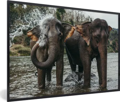 Produktbild von MuchoWow® MuchoWow® Gerahmtes Poster Elefant - Wasser - Fluss 90x60 cm - Poster mit zchwarzem Bilderrahmen - Fotorahmen - Foto-Plakat