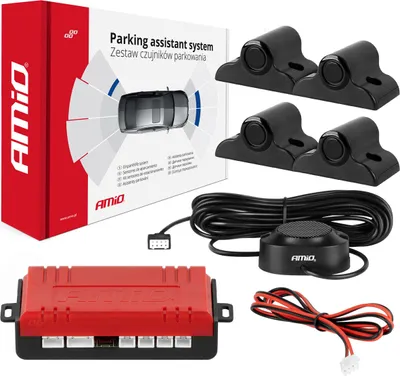 Imagen del producto de AMiO 02278 - Sensor de asistencia para estacionamiento, delantero y trasero, con 4 sensores, frecuencia de 40 kHz, alcance de 2.5 metros