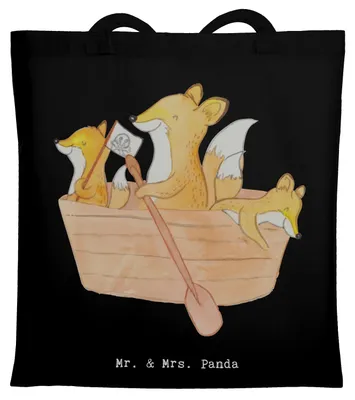 Produktbild von Mr. & Mrs. Panda Schultasche Fuchs Kanufahren - Schwarz - Geschenk, Kanu Schule, Tote Bag, Kanutour, Paddeltour, fahren, Baumwolltasche, Jutebeutel, Tragetasche, Tasche