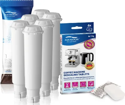 Produktbild von Wasserfilterset für Espressomaschine AL-TES46 6pk, Decalc 6tab - Kompatibel mit KRUPS MELITTA BOSCH SIEMENS NIVONA AEG -Wasserfilter Kaffeevollautomat