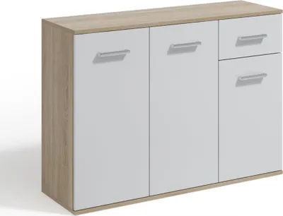 Produktbild von Masseno Kommode GIACOMO V 112 cm Sideboard mit 1 Schubladen und 3 Türen für Wohnzimmer Schlafzimmer Modern 112x33x85 cm Sonoma Eiche / Weiß
