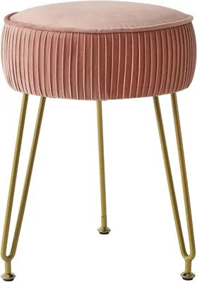 Productafbeelding van Make-up stoel van roze pluche, met een houten tafelblad en gouden metalen poten