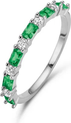 Produktbild von Neu Bling 9NB-1076-52 Silberring mit Zirkonia - Größe 52 - 2 mm breit - Baquette und rund - weiß und grün - Silber