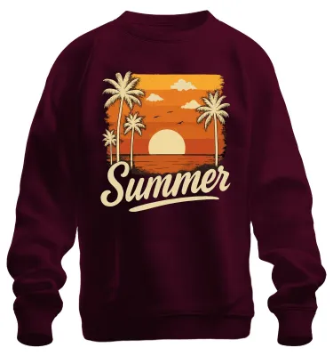 Zdjęcie produktu dla Bluza Uni Summer Sunset Palm Trees Retro Vintage Beach Holiday Sea, bordowy, L