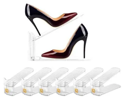 Image de Étagère à chaussures empilable, 6 pièces, en plastique transparent, gain de place, réglable, antidérapante