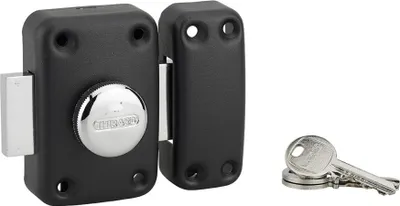 Image de Verrou à bouton Apache pour porte d'entrée, cylindre 45mm, acier, 3 clés, époxy noir - THIRARD