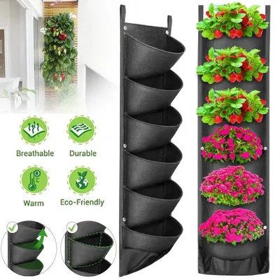 Image de Sac de culture suspendu, lot de 2 sacs de culture verticaux à 6 compartiments, pour jardin d'intérieur et d'extérieur, balcon, terrasse, décoration d'intérieur, sac de culture, sac à plantes