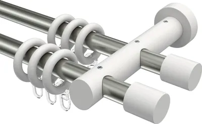 Produktbild von Interdeco Gardinenstange / Vorhangstange Edelstahl-Optik / Weiß, Typ Talena Feta (Kappe), 20 mm Ø 2-läufig, 440 cm