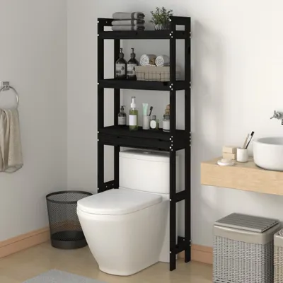 Produktbild von "im Sonderangebot"Toilettenregal Schwarz 63x26x171cm Massivholz Kiefer Promotion861654 - Badregale