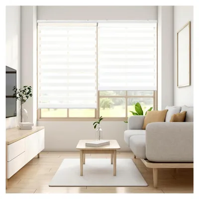 Produktbild von Doppelrollo - Duo Rollo Tag und Nacht Weiß - 120 x 250 cm (Breite x Länge) | Stoffgröße 117 x 245 cm | Fensterrollo Zebra