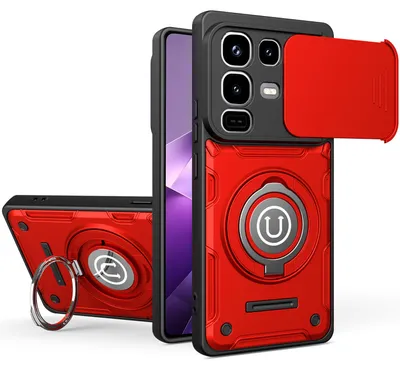 Produktbild von Magnetische Handyhülle für Infinix Note 50 4G / Note 50 Pro 4G mit Kameraschutz Schieber, Ringhalter und Ständer, Stoßfeste Hülle Rot