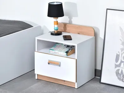 Zdjęcie produktu dla Stolik nocny JOHELY - biały / dąb