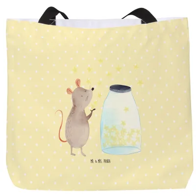 Produktbild von Mr. & Mrs. Panda Beutel Maus Sterne - Gelb Pastell - Geschenk, Tasche, Geburt, Strandtasche, Taufe, Kindergeburtstag, Reisetasche, Laptoptasche, Geburtstag, Tragetasche