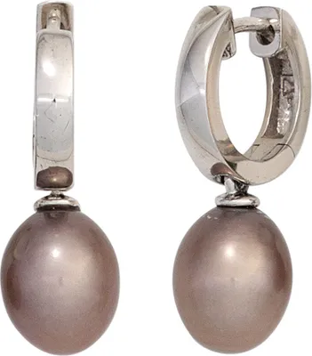 Produktbild von JOBO Creolen 925 Sterling Silber 2 graue Süßwasser Perlen Klappmechanik Ohrringe