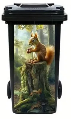 Produktbild von GKA Mülltonnenaufkleber Eichhörnchen auf Baumstamm Aufkleber für Mülltonne wasserdicht selbstklebend 82 cm