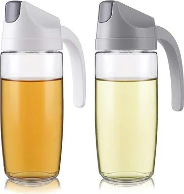 Immagine prodotto di Set da 2 bottiglie automatiche per olio d'oliva, dispenser in vetro da 600 ml, bianco e grigio