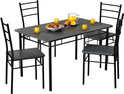 Produktbild von CASARIA Essgruppe Leo, 5-teilig, 110x70cm, Holz Metall, Anthrazit, Industrial Modern, langlebig, pflegeleicht, abgerundete Kanten, Bodenschoner, platzsparend verstaubar, bequemer Sitzkomfort
