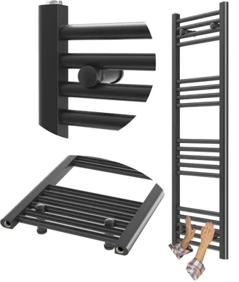 Obrázek produktu pro Granitan – koupelnový radiátor – sušák na ručníky – 40 × 120 cm – černý – ohřívač ručníků – BRENO