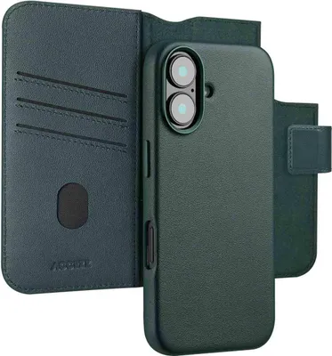 Image de Accezz Bibliothèque en cuir 2-en-1 avec MagSafe pour Apple iPhone 16 - Cedar Green