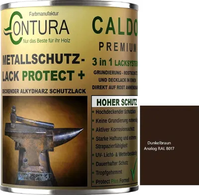 Produktbild von Contura 3 in 1 Rostschutzfarbe 2,5Liter Metallschutzlack Seidenmatt RAL Metall Lack Farbe Grundierung Rost - RAL 8017 Dunkelbraun