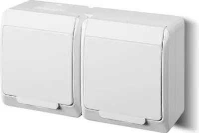 Produktbild von Aufputz AP Schuko doppel zweifach Steckdose IP44 Farbe weiß Feuchtraum HERMES