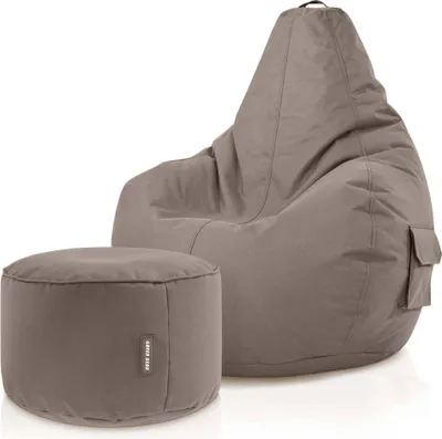 Produktbild von Green Bean® Sitzsack mit Rückenlehne + Hocker "Cozy+Stay" 80x70x90cm - Gaming Chair mit 230L EPS Perlen Füllung - Khaki