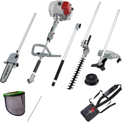Produktbild von IKRA 4in1 Benzin Multitool IBKH 33-1| Rasentrimmer 43cm | Freischneider Ø 25,5cm | Teleskop Heckenschere | Entaster | Kettenfeile & Netz-Schutschild