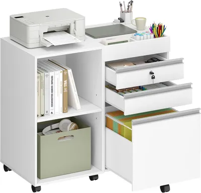 Immagine prodotto di Contenitore su ruote con cassetti - Contenitore mobile - Organizzazione per l'ufficio domestico - Con ruote - 40 x 80 x 65 cm - Bianco