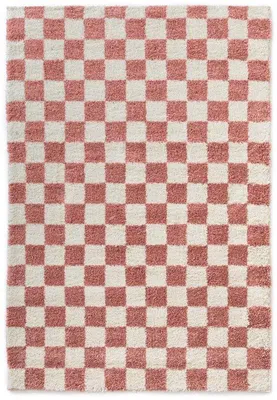 Imagen del producto de Alfombra Unyqoos® con diseño de tablero de ajedrez, color marfil/rosa, 300 x 400 cm, altura del pelo: 30 mm