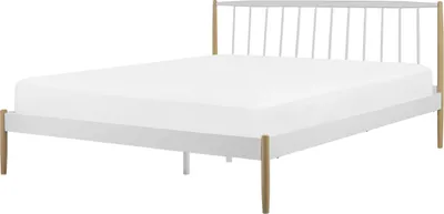 Produktbild von BELIANI Metallbett Weiß / Braun 160 x 200 cm Mit Lattenrost Stabile Konstruktion aus Metall Schlafzimmer / Gästezimmer Klassisches Modernes Design