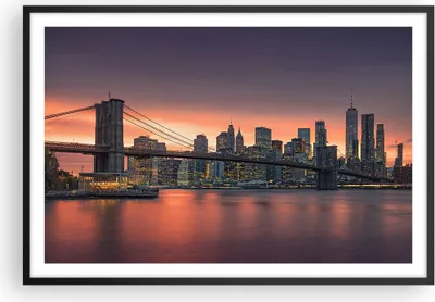 Produktbild von Gerahmtes Poster - Schwarzer Rahmen - New York Brücke Nacht - 91,5x61 cm - Wand Bild - Wanddeko - Wandbilder - Kunstposter - Wandposter - Bilderrahmen - Bilder - Kunstdruck - Wandbild P2BAA91x61-4048