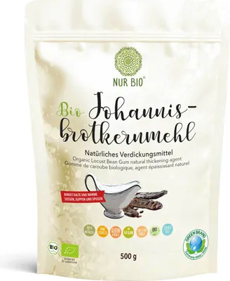 Produktbild von NUR BIO® Bio Johannisbrotkernmehl 500g, natürliches Verdickungsmittel, Ei-Ersatz, glutenfrei Backen Kochen, perfektes Eis