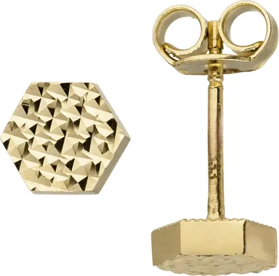 Produktbild von Paar Ohrringe Ohrstecker Hexagon Sechseck aus 333 Gold Gelbgold mit Struktur