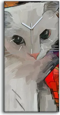 Produktbild von Leinwand Uhr Küche Wohnzimmer Bild 30x60 Eine Katze Tiere abstrakten Kunst - weiße Hände