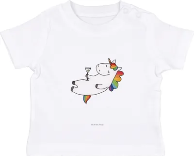 Produktbild von Mr. & Mrs. Panda  T-Shirt Einhorn Cocktail 0. - 6. Monat - Weiß - Geschenk, Babyshirt, Kinder Oberteil, Geburtstag, Einhörner, Glitzer, Unicorn, Freundin, Cuba Libre