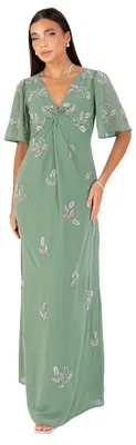 Produktbild von Maya Deluxe Women's Maxi Dress Ladies V-Neck Angel Sleeve Floral Bead Embellishe