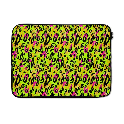Produktbild von MuchoWow® Laptop Hülle 13 Zoll Tiermuster - Muster - Neon - Gelb Laptoptasche - Laptophülle - Sleeve - Rundumschutz