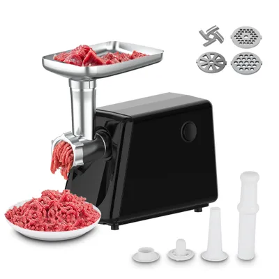 Produktbild von 2800W Elektrischer Fleischwolf, 3in1 Multi Küchenmaschine,Super-intelligenter Wärmeschutz,Wurstmaschine mit 3 Lochscheiben, 4 Kegel-Klingen,Schwarz
