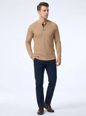 Produktbild von Herren Henley Langarmshirt Waffelstruktur Casual Bequem Beige XXL