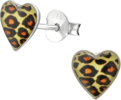 Produktbild von Ohrstecker 925 Sterling Silber mit Leoparden-Herz