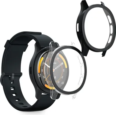 Produktbild von kwmobile 2x Cover kompatibel mit Garmin Venu 3S Hülle - Fullbody Fitnesstracker Case Set aus Glas - Transparent Schwarz