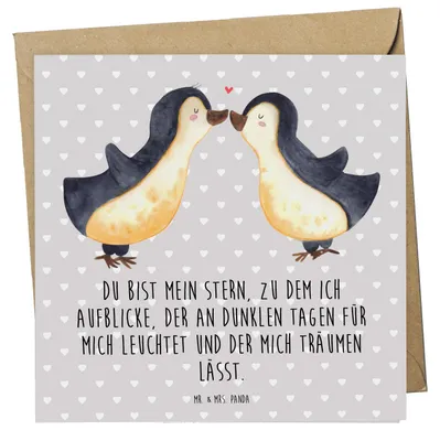 Produktbild von Mr. & Mrs. Panda Grußkarte Pinguin Liebe - Grau Pastell - Geschenk, anlasskarte, Freundin, Hochzeit, Geschenkidee, Vertraut, Hochzeitstag, Glückwunschkarte, doppelkarte