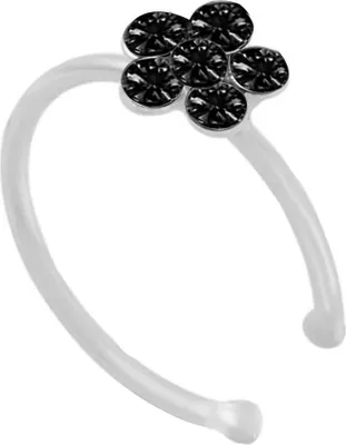 Produktbild von Frauen Mode Strass Intarsien Blume Form Nase Ring Körper Piercing Schmuck-Schwarz